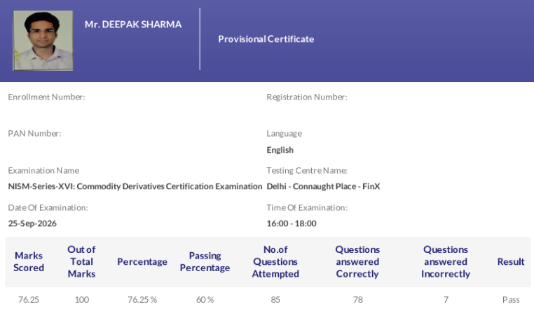 Deepak Sharma Clear All Exams Testimonial